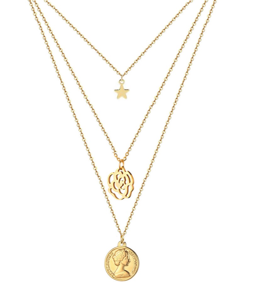 Rose Star Stainless Steel Layer Necklace Wholesale